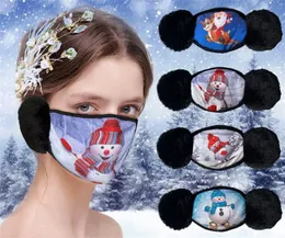 Vinter Jultryck Varmt ansiktsmasker med öronmuff Earcap Bomull Tvättbar återanvändbar dammsäker DHL