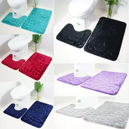 2PCs/Set Bathroom Toilet Mat Cobblestone Style Anti-slip Carpet Mat Toilet Rug Flannel Soft Absorbent Bathroom Door Mat