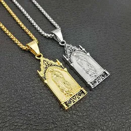 Jungfru Maria Madonna Halsband Rostfritt Stål Mäns Antik Silver Guld Punk Virgin Mamma Gud Guadalupe Katolska Christian Holy Image Pendants Jewel