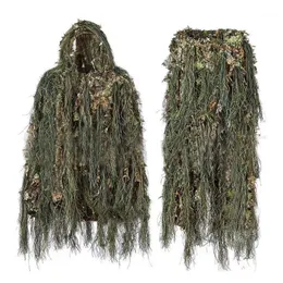 Jaktuppsättningar Ghillie kostym Woodland 3d Bionic Leaf Disguise Uniform CS Krypterad Camouflage Suits Set Army Tactical 1