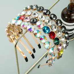 Luksusowy Multi Color Crystal Headband Dla Kobiety Elegancki Geometryczny Sparkly Rhinestone Metal Pas Hairband Girl Party Włosy Akcesoria