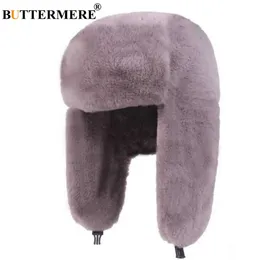 BUTTERMERE Fur Caps Women Bomber Hats Pink Winter Hat Russian Female Thicker Warm Solid Soft Windproof Ear Flap Ushanka Hat 201019296Y