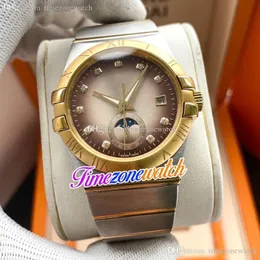 Nowa Data 38mm Mężczyzna Zegarek Automatyczne żółte Złoto Case Brown Dial Yellow Gold Białe Ręce zegarki ze stali nierdzewnej Tanie TimeZonewatch E406A4