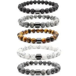 Natural Stone Magnetic Hematite pärlstav armbandsträngar lava tiger ögon turkos armband kvinnor herr mode smycken vilja och sandig