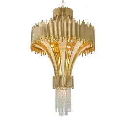 Współczesny Luksusowy Clear Crystal String Chandelier Light LED Nowoczesne Duży Big Gold Finish Lampa Wisząca Art Deco Schody Hotel