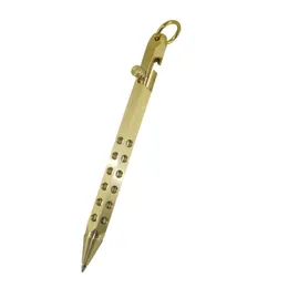 ACMECN Hexagonal Copper Tactical Ball Pen with Key Ring Mini Gun Style Holes Design Solid Brass Ballpoint Pen for Easter Gifts 201111