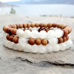 MG1233 Kvinnors 6 mm Moonstone Sandalwood Armband Divine Feminine Stress Relief Armband High Quality Yoga Mala Armband Set