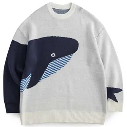 Plateble Lonely Whale Dzianiny Swetry Jesień Sweter Zimowy Pulower Mężczyźni Kobiety Zworki Harajuku Knit Cotton Tops Man Streetwear 211221