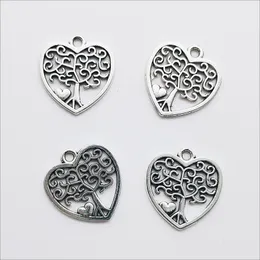 Wholesale Lot 100pcs Heart Tree Antique Silver Charms Pendants for Jewelry Making Bracelet Earrings DIY Keychain Pendant 18*17mm DH0840