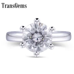 TransGems Klassischer Verlobungsring für Damen, Mitte 1 Karat, 2 Karat, 3 Karat, 4 Karat, F-Farbe, massiver 14-Karat-Weißgoldring Y200620