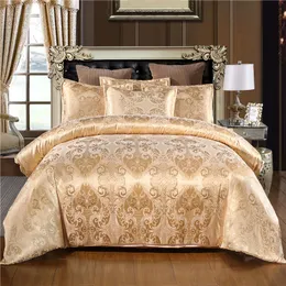 Claroom Jacquard-Bettwäsche-Set, Königin, King-Size-Bett, Bettbezug, Seide, Bettwäsche, Steppdecke, hochwertig, luxuriös, goldfarben, 2/3 Stück, Bettdecke C1018