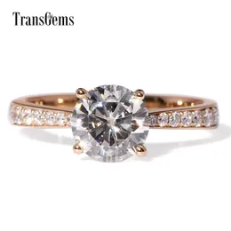 Transgems Merkezi 1.2CT Karat Moissanit Elmas Alyans Moissanite Accent Katı 14 K Sarı Altın Nişan Yüzüğü Y200620