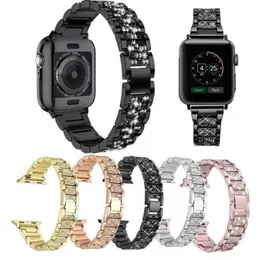 Apple Watch를위한 Universal Three Beads Diamond Watchband 7 6 5 4 3 2 1 SE 패션 스테인리스 스틸 팔찌 Iwatch 38mm 40mm 41mm