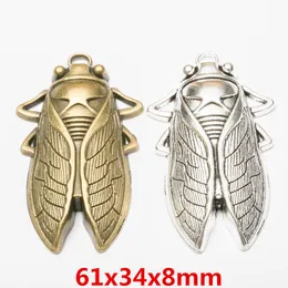 10 sztuk 61 * 34mm Antique Silver Color Insect Cicada Charms Bronze Cykada Wisiorek Dla Naszyjnik Bransoletka Kolczyk DIY Biżuteria Dokonywanie