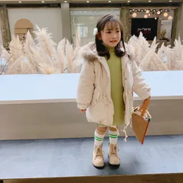 Vinter ny ankomst Koreansk stil bomull förtjockad och varm mode ner lång kappa med päls huva kragen för söta tjejer och pojkar LJ201126