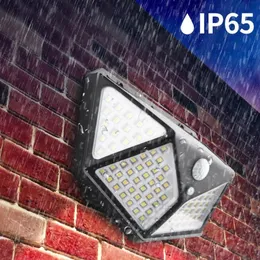 Portabel 100LED Solar Light Outdoor Waterproof 4-sido Solenergi Lampa 120 graders PIR Motion Sensor Wall Lights Garden Yard Solar Lamps