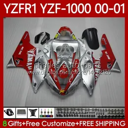 Motorcycle Bodys For YAMAHA YZF-R1 YZF-1000 YZF R 1 1000 CC 00-03 Bodywork 83No.18 YZF R1 1000CC YZFR1 00 01 02 03 YZF1000 2000 2001 2002 2003 OEM Fairing Kit red silvery blk