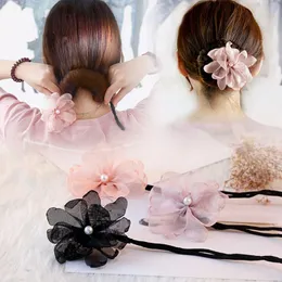 Flower Hair Accessories Magic Bun Maker Girl Donut Device Quick Messy Pearl Hair Bands DIY Hairstyle Headband Tools