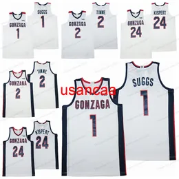 2021 Jalen Suggs College Basketball Jersey 2 Drew Timme 24 Corey Kispert Gonzaga Homem All Stitched White Size S-xxxl