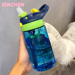 New hot Fashion 480 ml Cute Baby Water Cup Leak Proof Bottle with Straw Lid Children School Outdoor Drinking Bottle Training Cup 201106