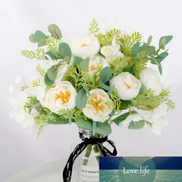 5 huvuden vita rosor konstgjorda blommor peony hög kvalitet för bröllop hem dekoration rosa falska blommor mariage brud bukett