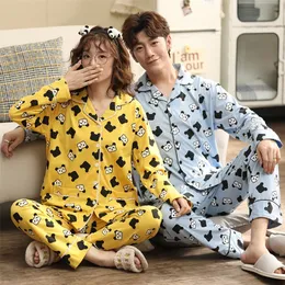 2024Unisex Adult Panda Couple Men Pajamas Set Full Cotton Female Sleepwear Autumn Cute Animal Cartoon Home Service Pyjamas LJ201113