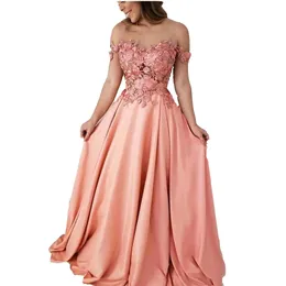 2022 Sexy Peach A-Line Long Bridesmaid Dresses Floor Length Flower Lace Appliques Crystal Satin Off Shoulder Evening Dress vestidos de fiesta de noche Plus Size