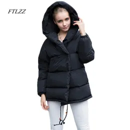 FTLZZ Inverno 90% Piumino d'anatra Parka Donna Cappotto allentato Cappotto con cappuccio Spessore Giacca casual Caldo Neve Rosa Cappotto nero 201125