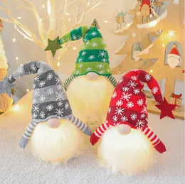 Beanie/Skull Caps Juldekorationer DHL Jul Gnome Dwarf Decoration Handgjorda Gnome med LED Light Decor Hat Santa Plush Doll Holiday Party Home Table