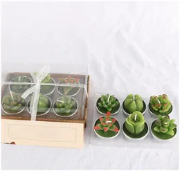 6st Succulent Plant Cactus Candle Smokeless doftljus Cactus Candle Birthday Smokeless Creative Art Wax