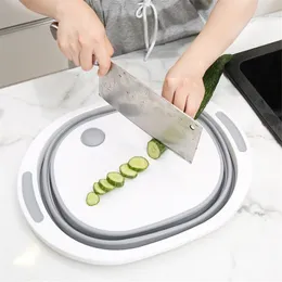 Kitchen Chopping Block Tool Multi-Function Foldable Cutting Board Kitchen Silicone Collapsible Dish Tub Vegetable Washing Basket T200708