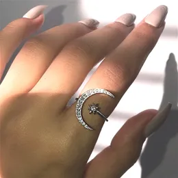 Ny stil personlighet Crescent Moon Ring Lady Fashion Zircon Crystal Star Moon Open Justerbara Charm Kvinnor Ring Smycken