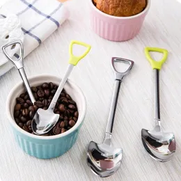 Wholesale- New Stainless Steel Spoon Size M L Shovel Shape Design Coffee Ice Cream Soup Spoon Long Handle Honey Teaspoons for Children W451