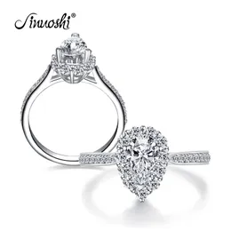 AINUOSHI Trendy Pear Cut Halo Ring Sona Women Ring Waterdrop Anelli 925 Sterling Silver Engagement Wedding Pera Party Lovers Ring Y200106