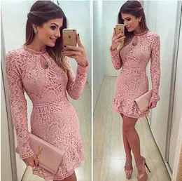 Party Dresses Partihandel - Ankomma Vestidos Kvinnor Mode Casual Lace Dress 2021 O-Neck Sleeve Pink Evening Vestido de Festa Brasil Trend1
