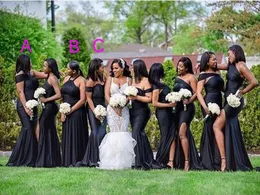 Sexy barato africano preto meninas sereia vestidos de dama de honra plus size alto lado lado split cetim dama de honra vestido de convidado vestido vestidos