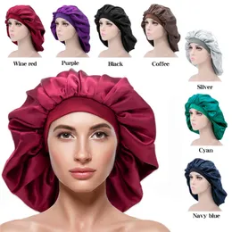 Adjust Solid Satin Bonnet Hair Styling Cap Long Hair Care Women Night Sleep Hat Silk Head Wrap Shower Cap Hair Accessories