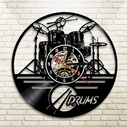 Guitar Drums Set Silhouette LED Backlight reloj Music Modern Vinyl Watch 3d Wall Clock horloge Band Member Fan Handmade Gift 201118