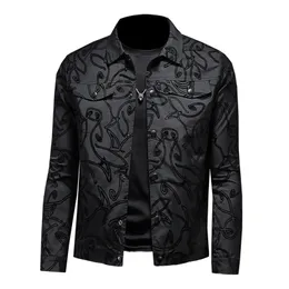 Luxury Flocking Bomber Jacka Män Höst Business Casual Slim Lapel Single Breasted Dress Coat Social Street Wear 220301