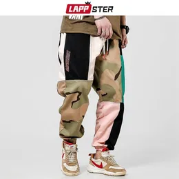 Lappster Hip Hop Camo Renk Blok Kargo Erkekler Harem Pantolon Tulum Erkek Japon Steetwear Sweatpants Pamuk Pantolon 201221