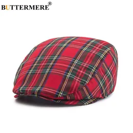Buttermer Womens Plaid Flat Caps Male Casual Cotton Vintage Berets Hats Summer Spring Classic Checkered Stylish Gatsby Cap276z