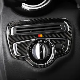 Carbon Fiber Headlight Switch Frame Cover Trim Car Styling Sticker for Mercedes C Class W205 C180 C200 GLC Accessories248V