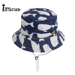 Imcute primavera e l'estate 2020 nuovo cappello da pescatore per bambini cappello da bacino per bambini Ocean Beach all'aperto Big Whale Cartoon Sun1