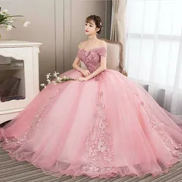 2021 New Fashion Flowers Appliques Bateau Ball Gown Quinceanera Dresses Lace Up Sweet 16 Dress Debutante Prom Party Dress Custom Made 39