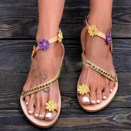 زهور المرأة الرجعية مفتوحة شقق أخمص القدمين حذاء الروماني الصنادل الإناث ناعم