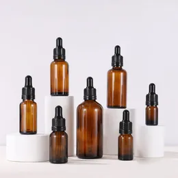 Factory Sale Amber Cosmetic Liquid Essential Oil Bottle 5ml 10ml 15ml 20ml 30ml 50ml 100ml Serum Glass Dropper Bottles In Stock