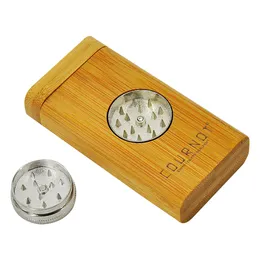 Wholesale Natural Bamboo Dugout 96MM Tobacco Smoke Set Bamboo Case With Mini Grinder + Metal Pipe Cleaner + Ceramic One Hitter 3 In 1 Dugout