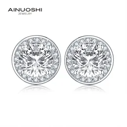 Ainuoshi 925 스털링 실버 라운드 컷 8.0mm Cz Halo Stud Earring 2.0ct 여성 웨딩 파티 쥬얼리 y200106을위한 실버 사랑스러운 귀걸이 Y200106