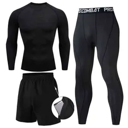 Çalışan erkek termal iç çamaşırı külot kiti spor sıkıştırma spor giyim eşofman erkekler için spor joggers baz katman seti Y1221