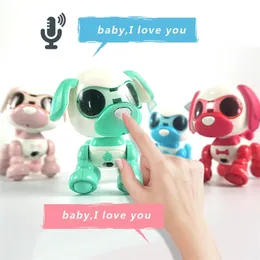 かわいいおもちゃのスマートペット犬のインタラクティブなスマートな子犬ロボット犬の声をかけられたタッチ録音のLED目の録音歌の睡眠201212